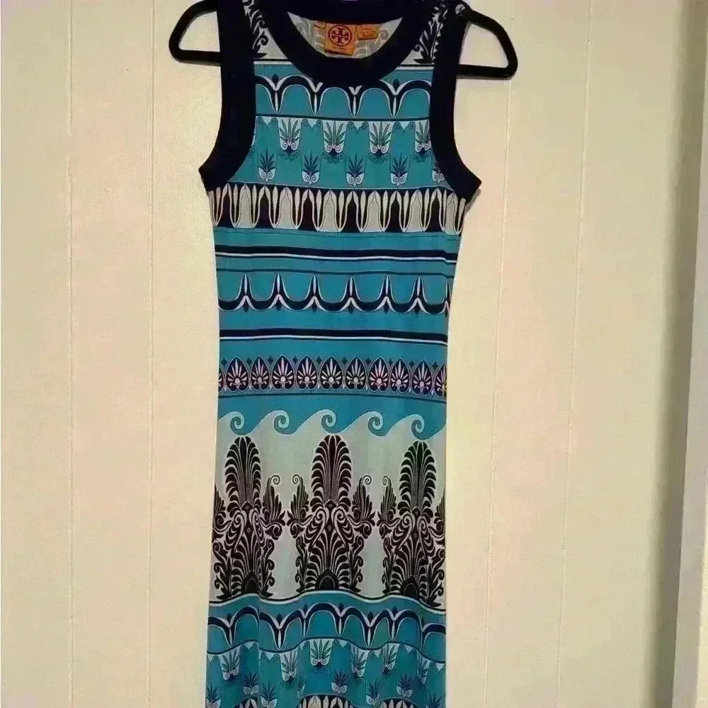 Tory Burch Purple and Blue Bodycon Sleeveless Stretchy Dress S